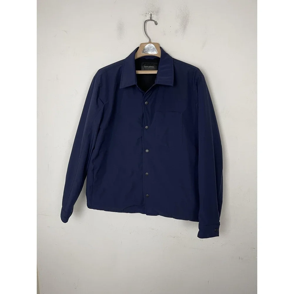 Banana Republic Shirt Jacket‎ Mens Medium Navy Blue Lightweight Coat Tech Motion